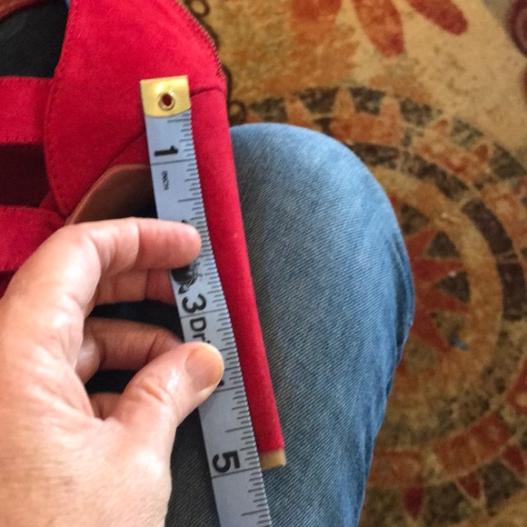 Red Strappy Suede Heels - Picture 6 of 7